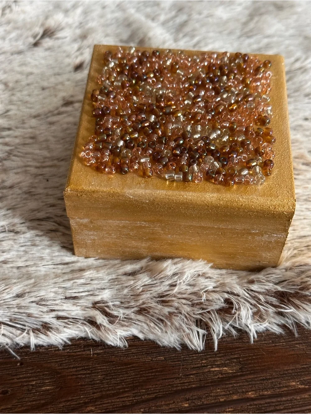 Hand Crafted Gold Beaded Trinket Box with Amber Accents
